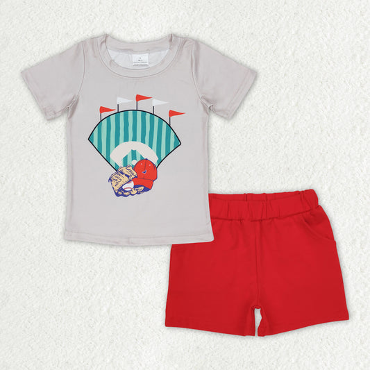 BSSO0996 play golf grey short sleeve red shorts boys set