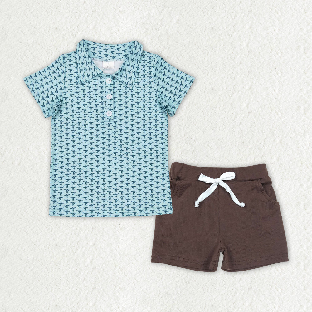 BSSO0997 mallard blue short sleeve brown shorts boys set