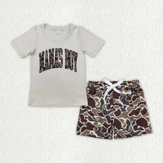 BSSO1002 mama's boy short sleeve camo shorts boys set
