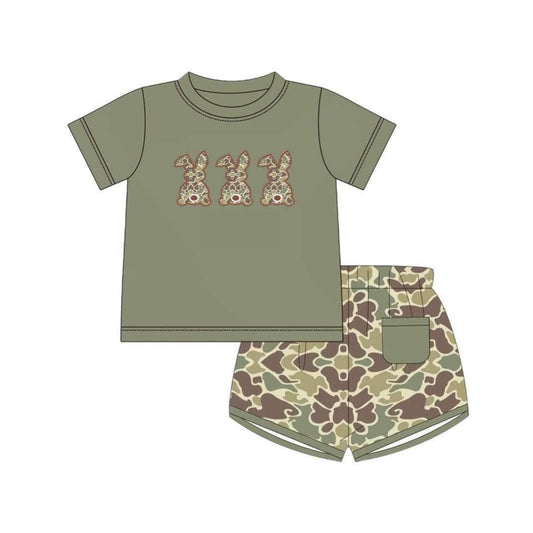 preorder BSSO1004 Easter cute bunny rabbit camo short sleeve camo shorts boys set