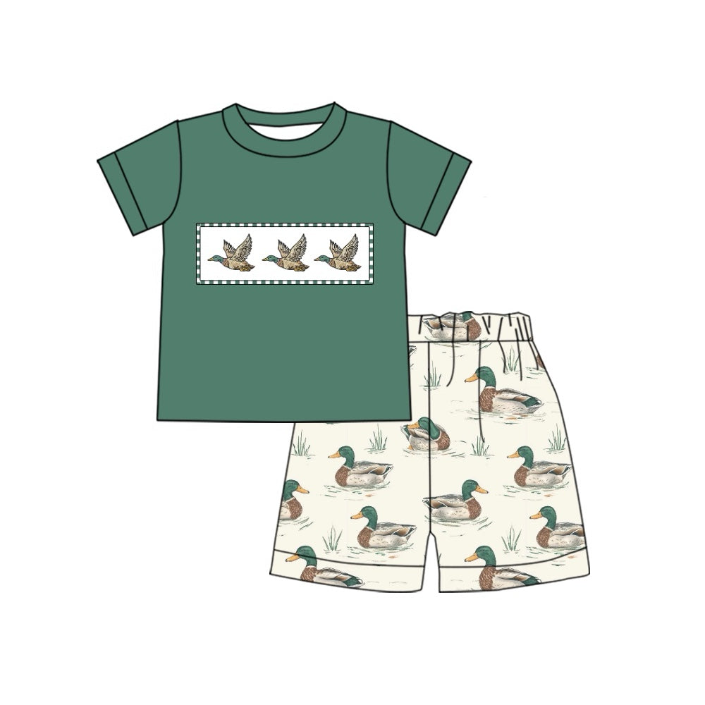 preorder BSSO1021 hunting season mallard duck green short sleeve shorts boys set