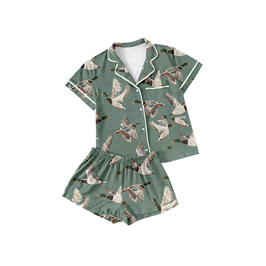 preorder BSSO1045 hunting season mallard duck green short sleeve shorts boys pajamas