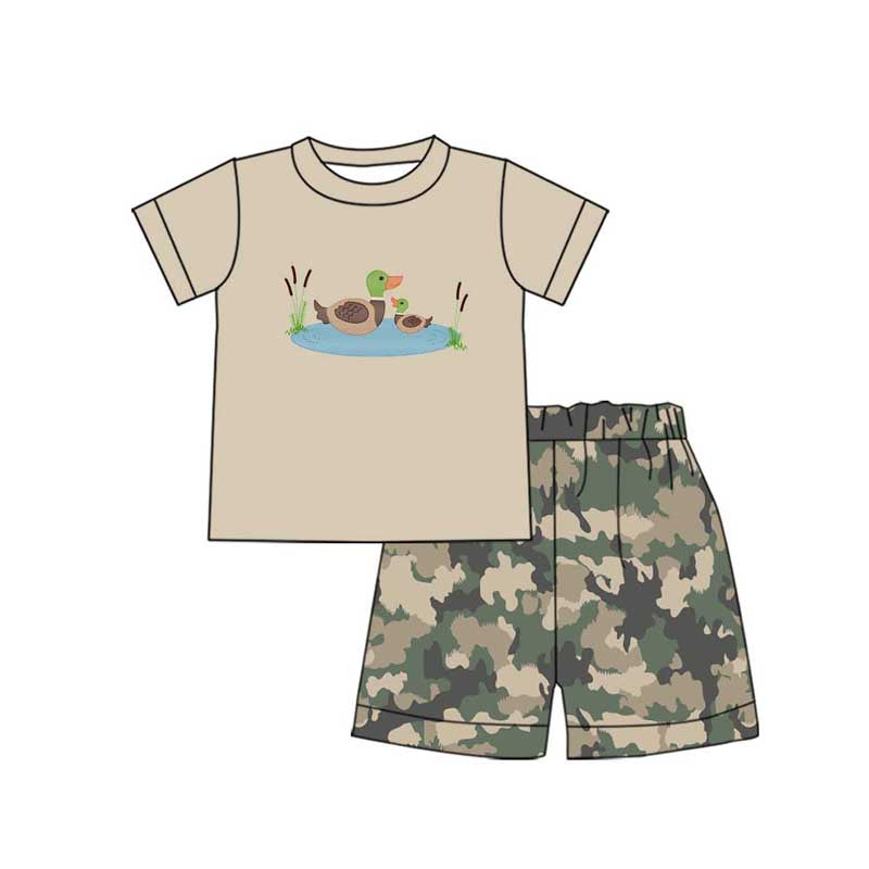 preorder BSSO1053 cute mallard duck short sleeve hunting camo shorts boys set