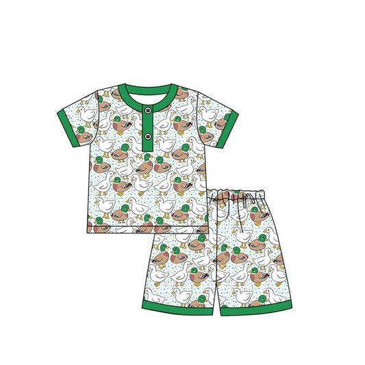 preorder BSSO1055 cute mallard duck goose green short sleeve shorts boys set