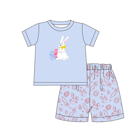 preorder BSSO1070 Easter egg rabbit bunny blue short sleeve blue shorts boys set