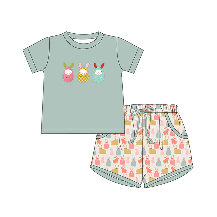 preorder BSSO1072 Easter colorful egg rabbit bunny short sleeve shorts boys set