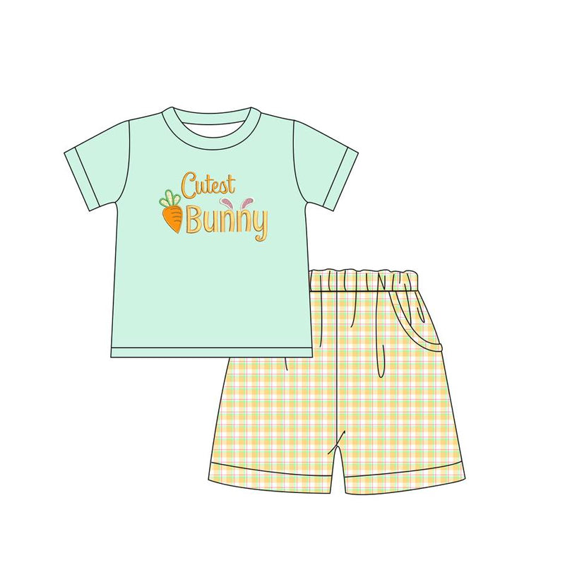 preorder BSSO1073 Easter cutest bunny carrot short sleeve checkered shorts boys set