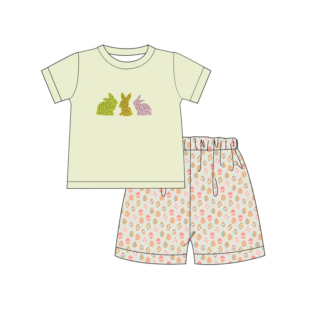 preorder BSSO1074 Easter camo rabbit egg short sleeve shorts boys set