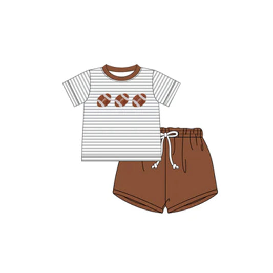 Preorder BSSO1085 football striped short sleeve brown shorts boys set