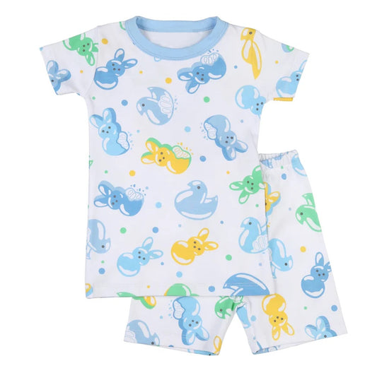 Preorder BSSO1089 Easter bunny rabbit blue short sleeve shorts boys pajamas