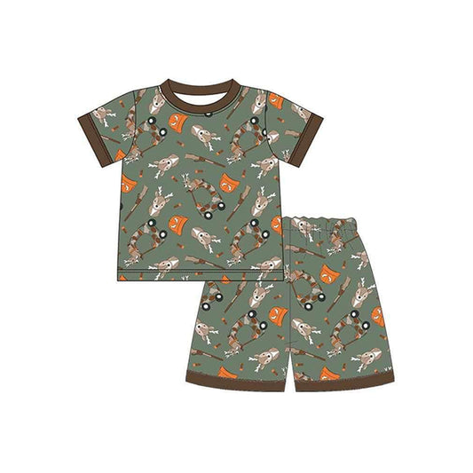 Preorder BSSO1113 hunting season camo deer car green short sleeve shorts boys pajamas