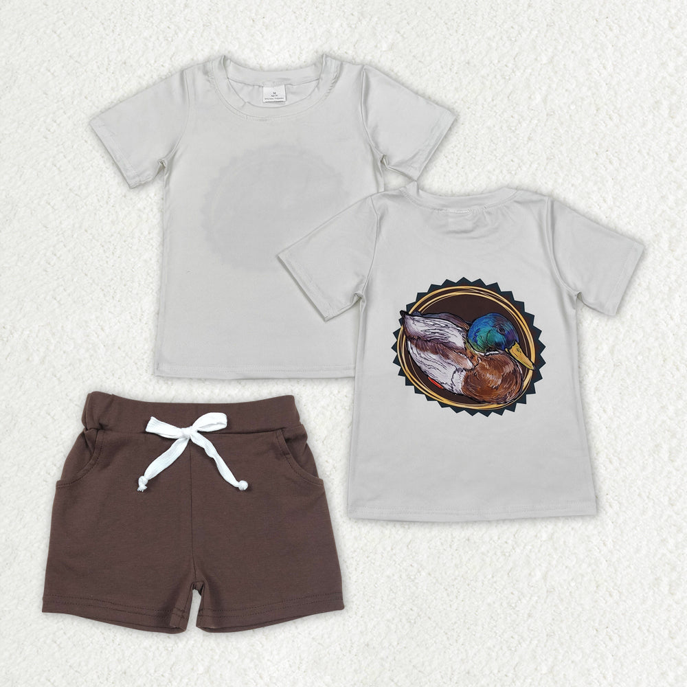 BSSO1133 hunting mallard duck short sleeve brown shorts boys set