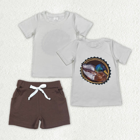 BSSO1133 hunting malalrd duck short sleeve brown shorts boys set