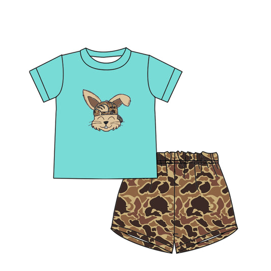 Preorder BSSO1135 Easter camo bunny rabbit blue short sleeve camo duck camo shorts boys set