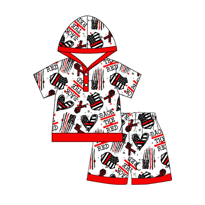 preorder BSSO1149 back the red flag red black short sleeve hoodie shorts boys set