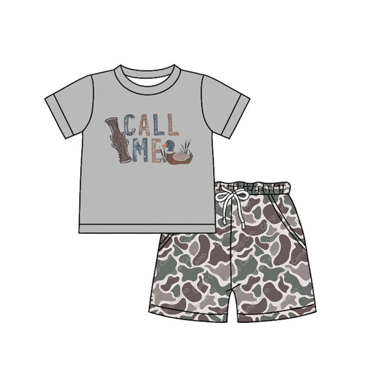 preorder BSSO1151 hunting call me duck call mallard grey short sleeve camo shorts boys set