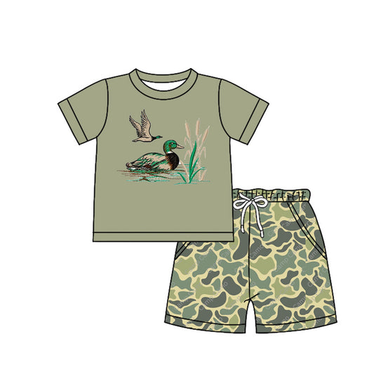 preorder BSSO1155 Hunting Camo Mallard Duck Green Short Sleeve Camo Shorts Boys Set