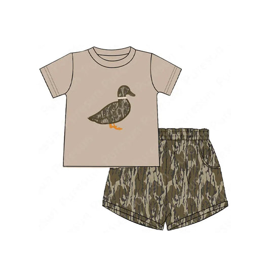 preorder BSSO1169 Hunting Camo Mallard Duck Short Sleeve Bottomland Camo Shorts Boys Set