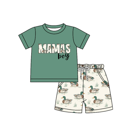 preorder BSSO1170 MAMA's Boy Green Short Sleeve Mallard Duck Shorts Boys Set