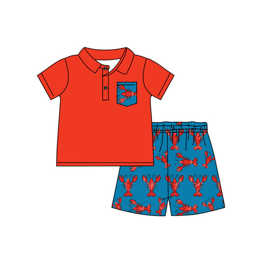 preorder BSSO1204 Red Crayfish Pocket Short Sleeve Blue Shorts Boys Set