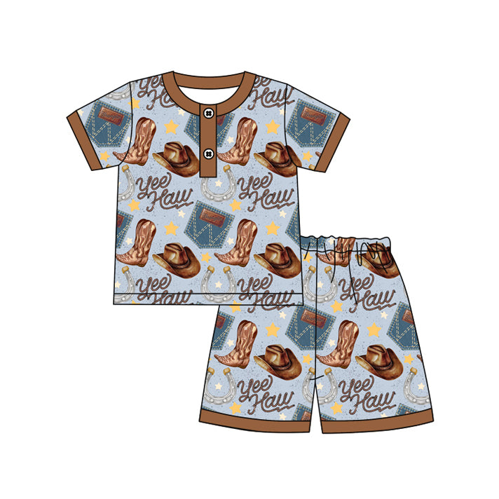 preorder BSSO1230 Western hat boot blue short sleeve shorts boys pajamas