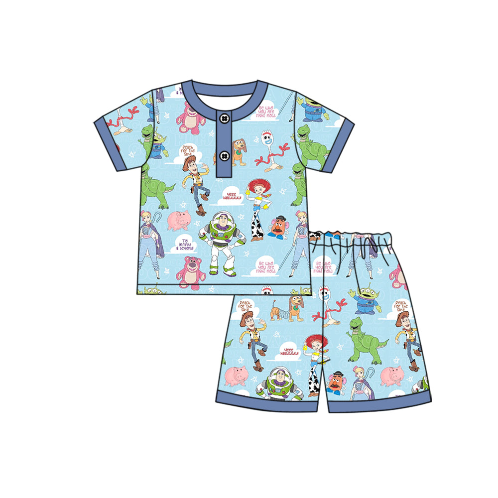 preorder BSSO1247 cartoon toy dinosaur blue short sleeve shorts boys pajamas