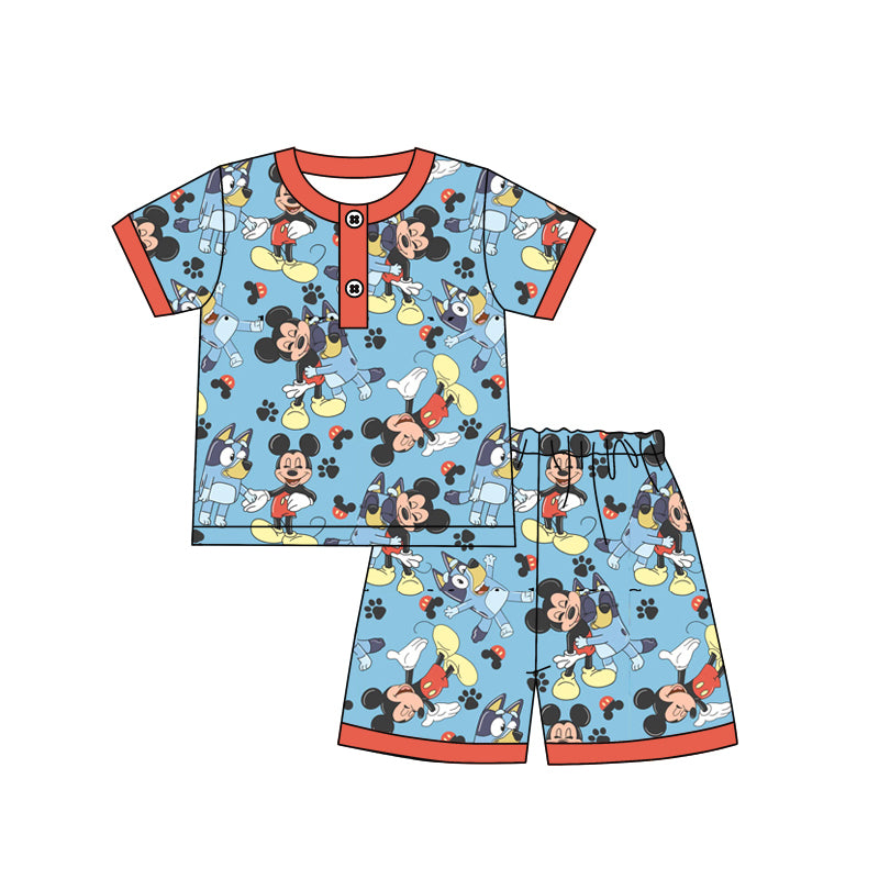 preorder BSSO1253 Cartoon Blue Dog M Blue Short Sleeve Shorts Boys Pajamas