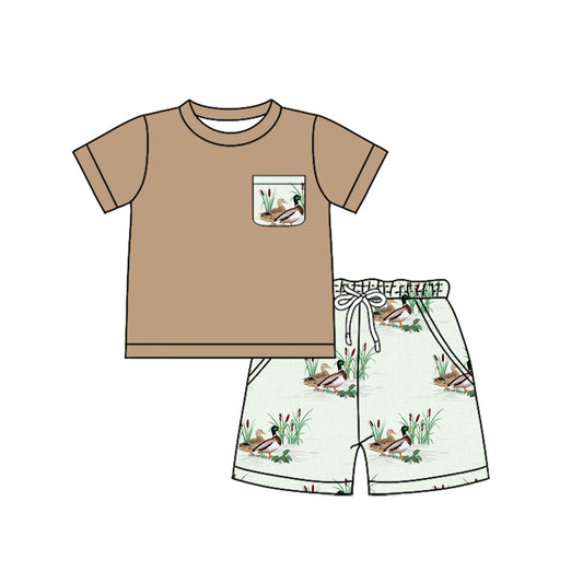 preorder BSSO1302 Hunting malalrd duck pocket khaki short sleeve shorts boys set