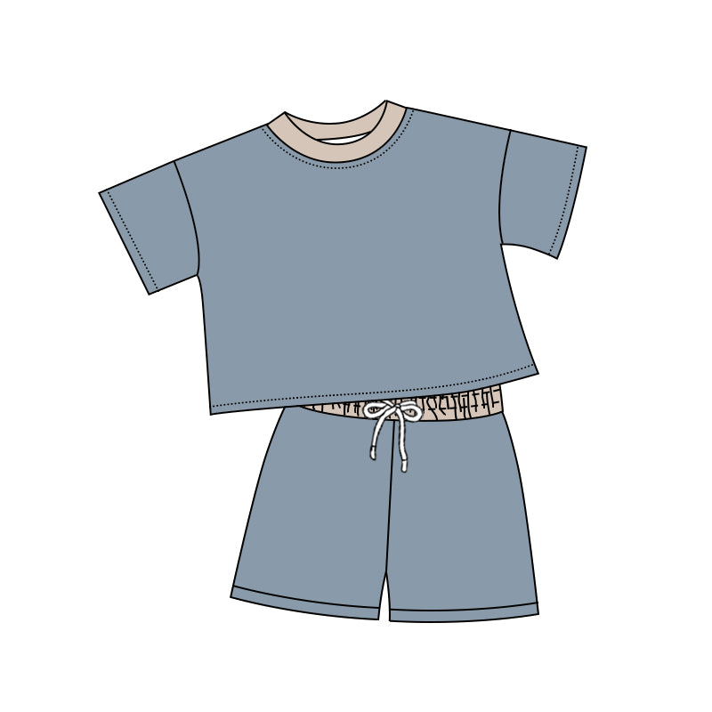 preorder BSSO1314 blue short sleeve shorts boys set