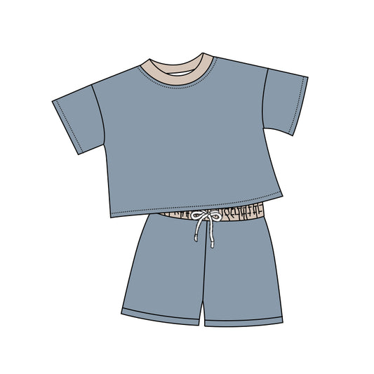 preorder BSSO1314 blue short sleeve shorts boys set