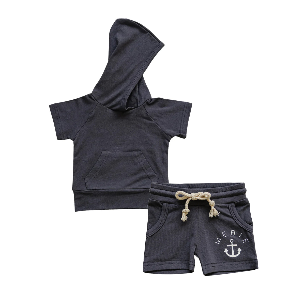 preorder BSSO1326 black short sleeve pocket hoodie shorts boys set
