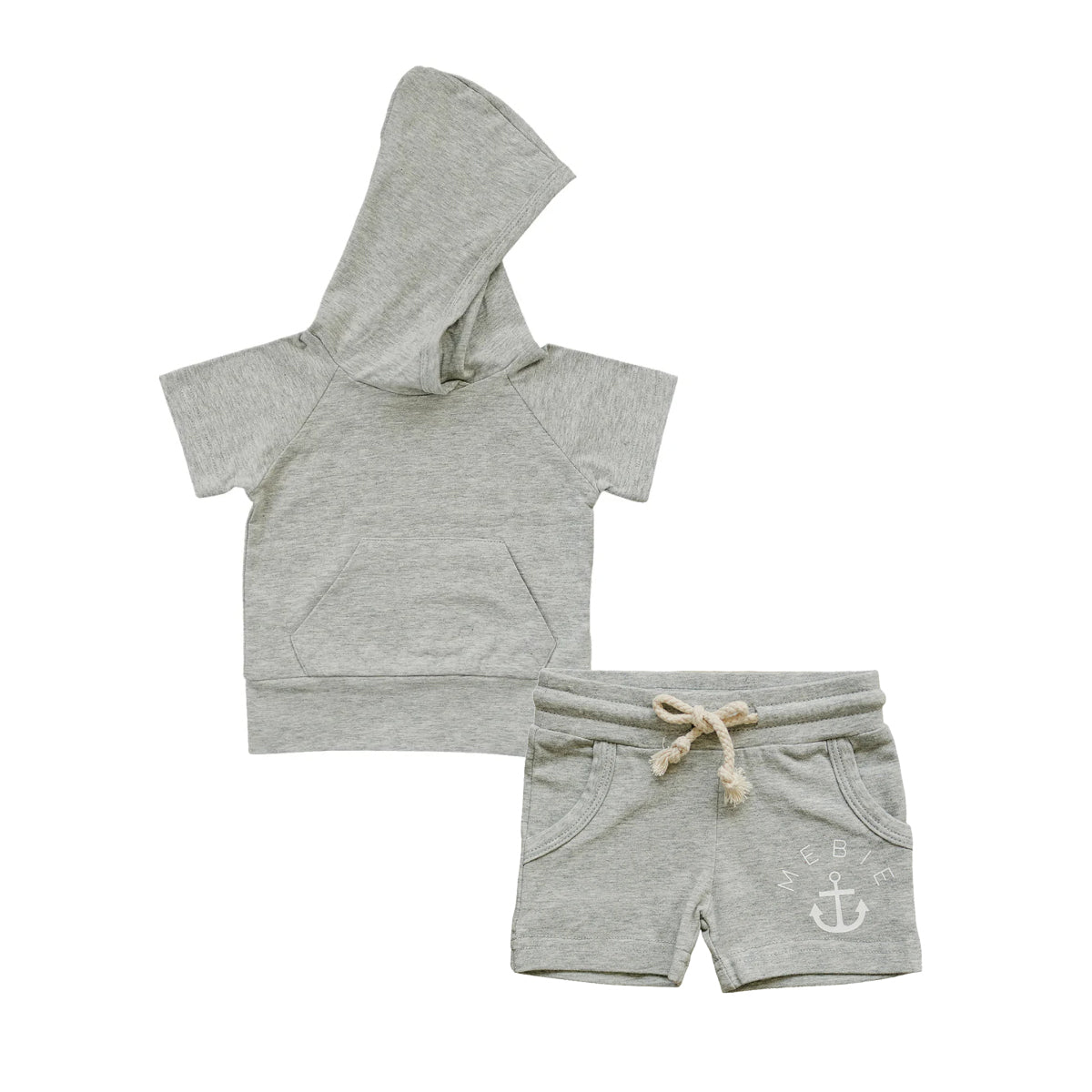 preorder BSSO1327 grey short sleeve pocket hoodie shorts boys set
