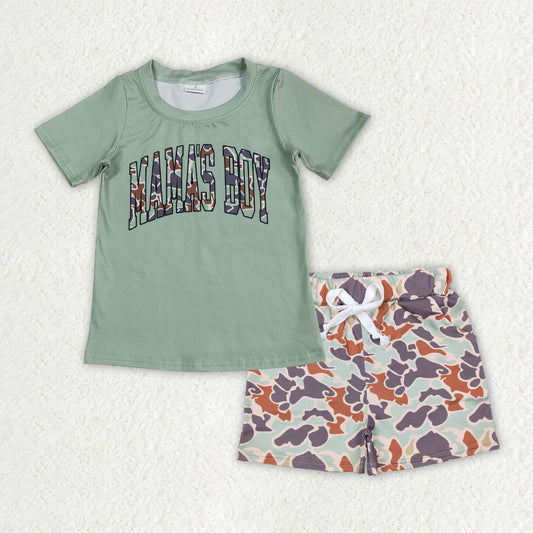 BSSO1344 mama's boy green short sleeve hunting camo shorts boys set
