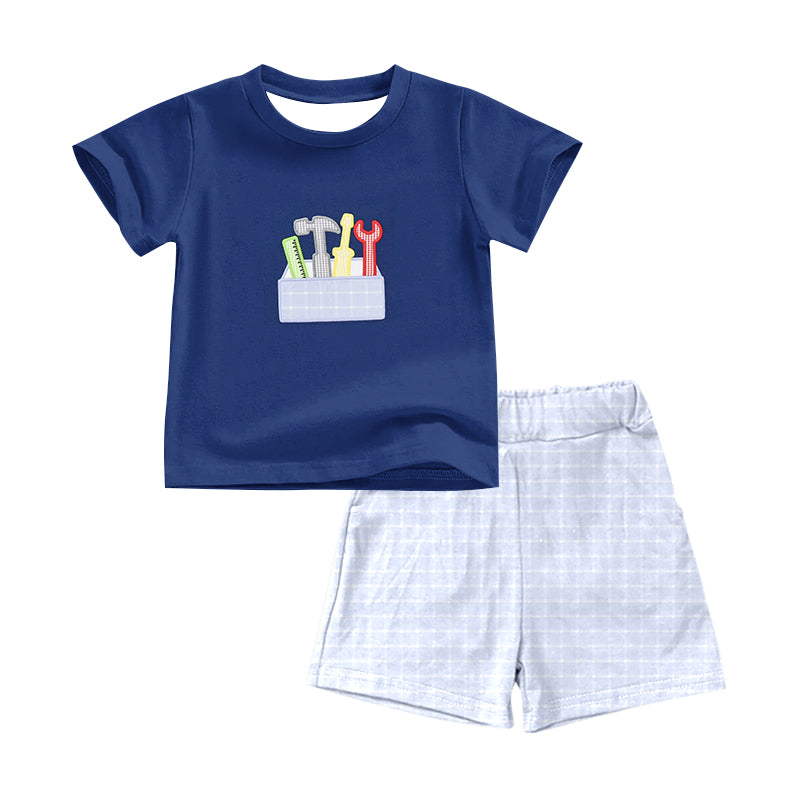 preorder BSSO1355 cartoon tool navy blue short sleeve shorts boy set