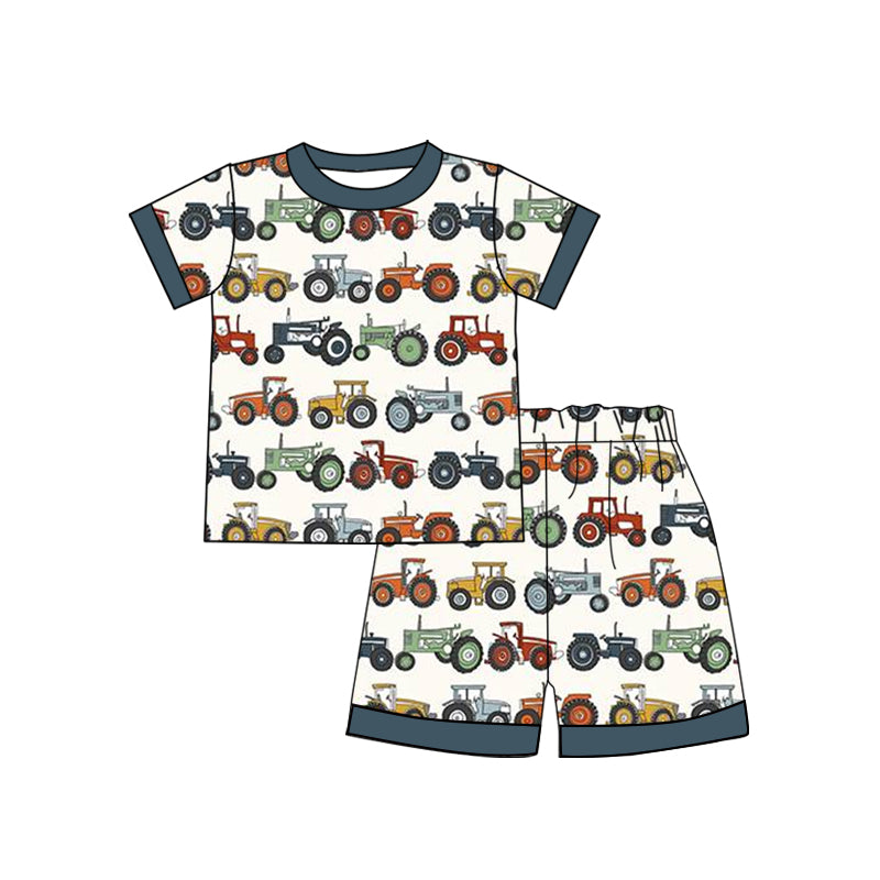 preorder BSSO1358 cartoon tractor short sleeve shorts boys pajamas