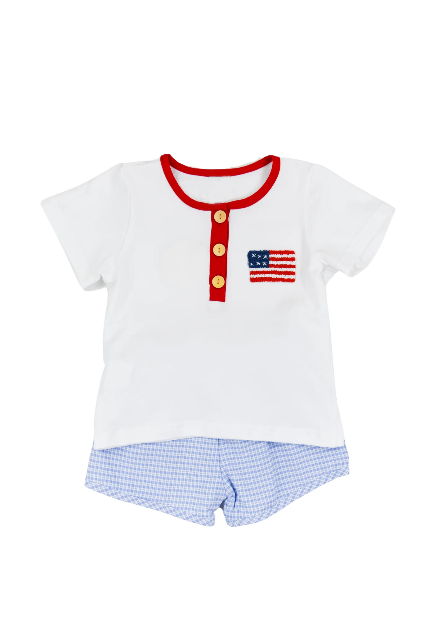 preorder BSSO1359 July 4th flag short sleeve blue shorts boys set