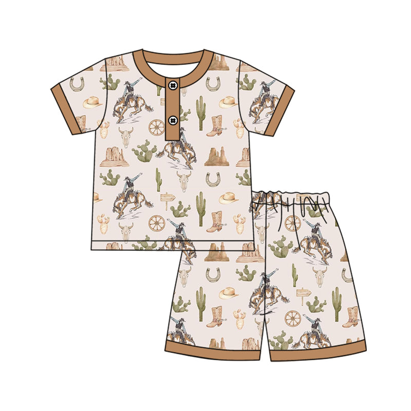 preorder BSSO1373 Western rodeo brown short sleeve shorts boys pajamas