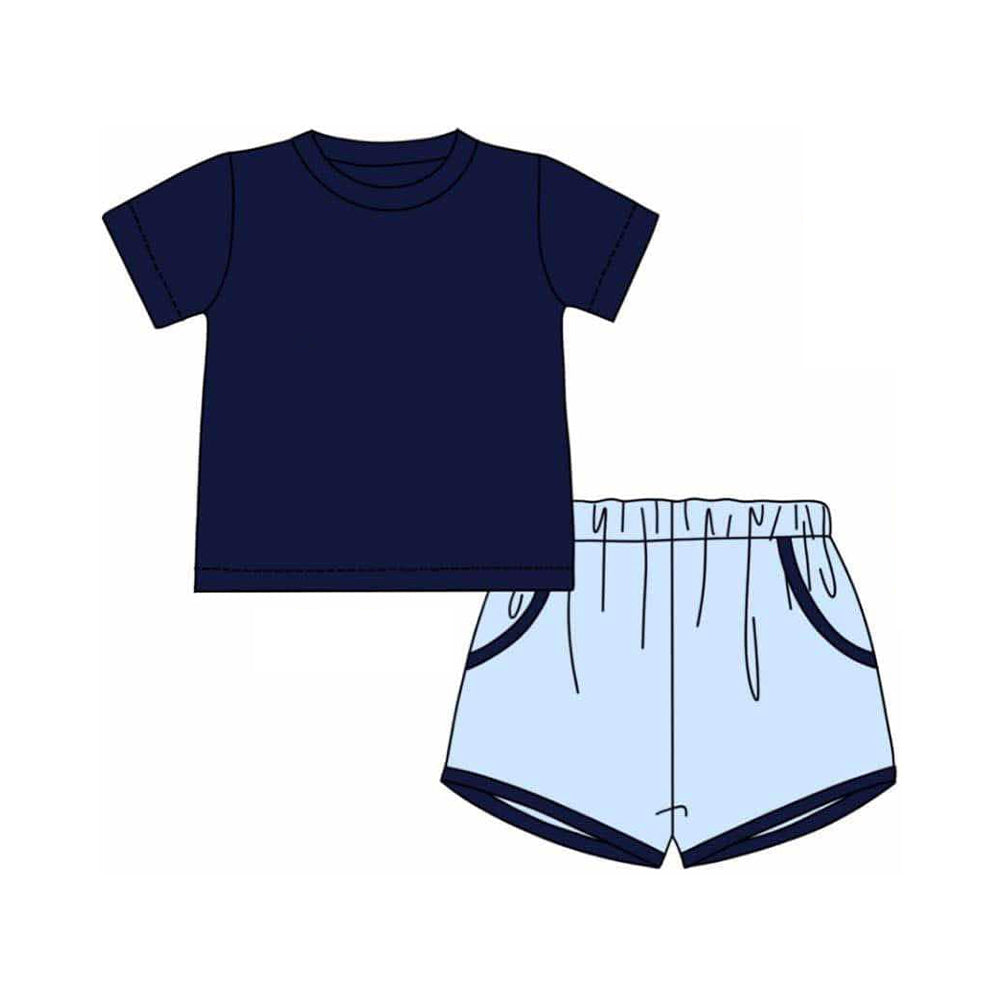 preorder BSSO1380 navy blue short sleeve blue shorts boys set