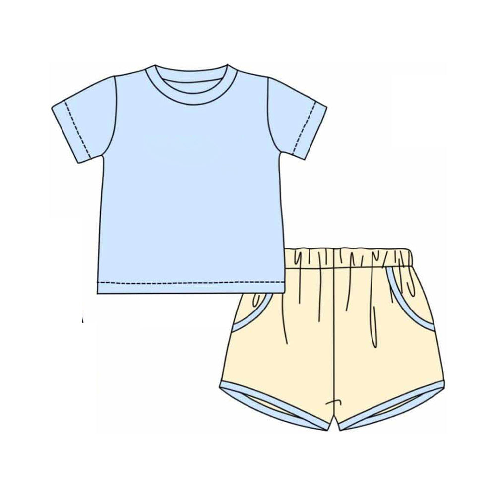 preorder BSSO1381 blue short sleeve yellow shorts boys set