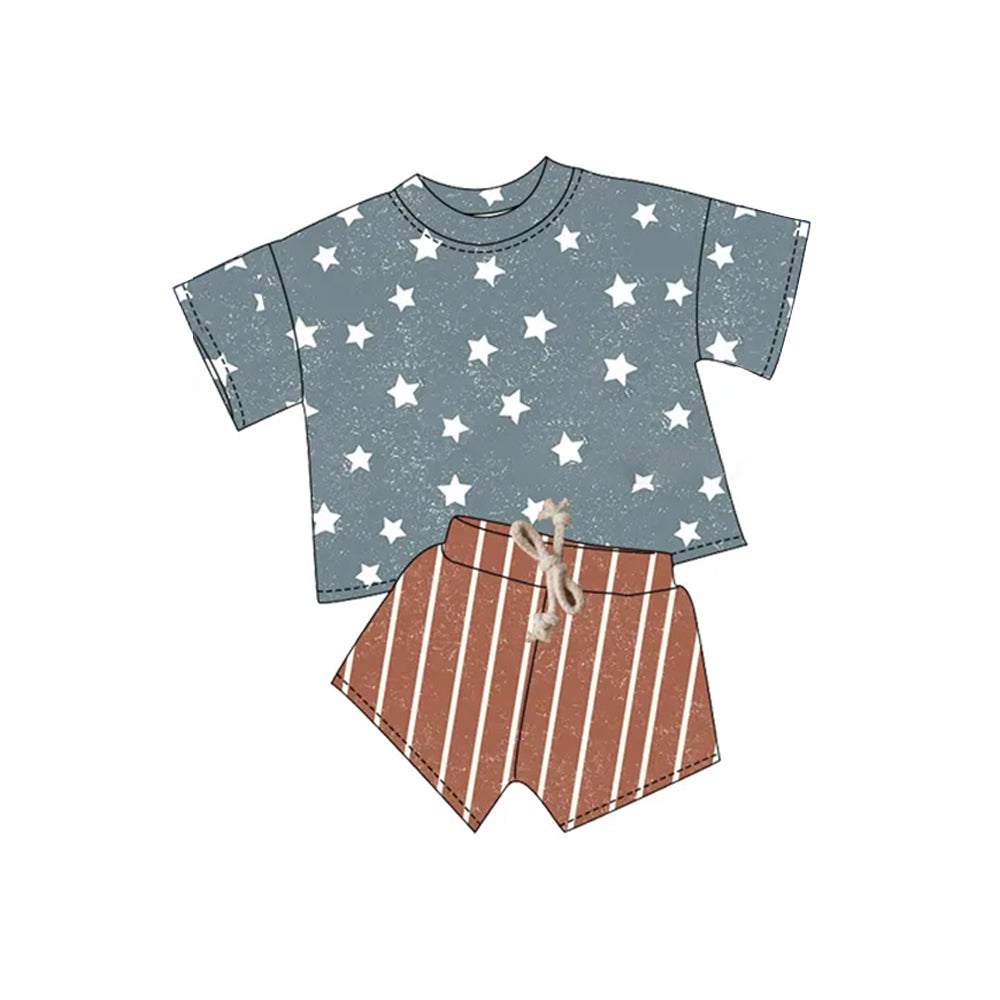 preorder BSSO1404 July 4th star blue short sleeve red striped shorts boys set