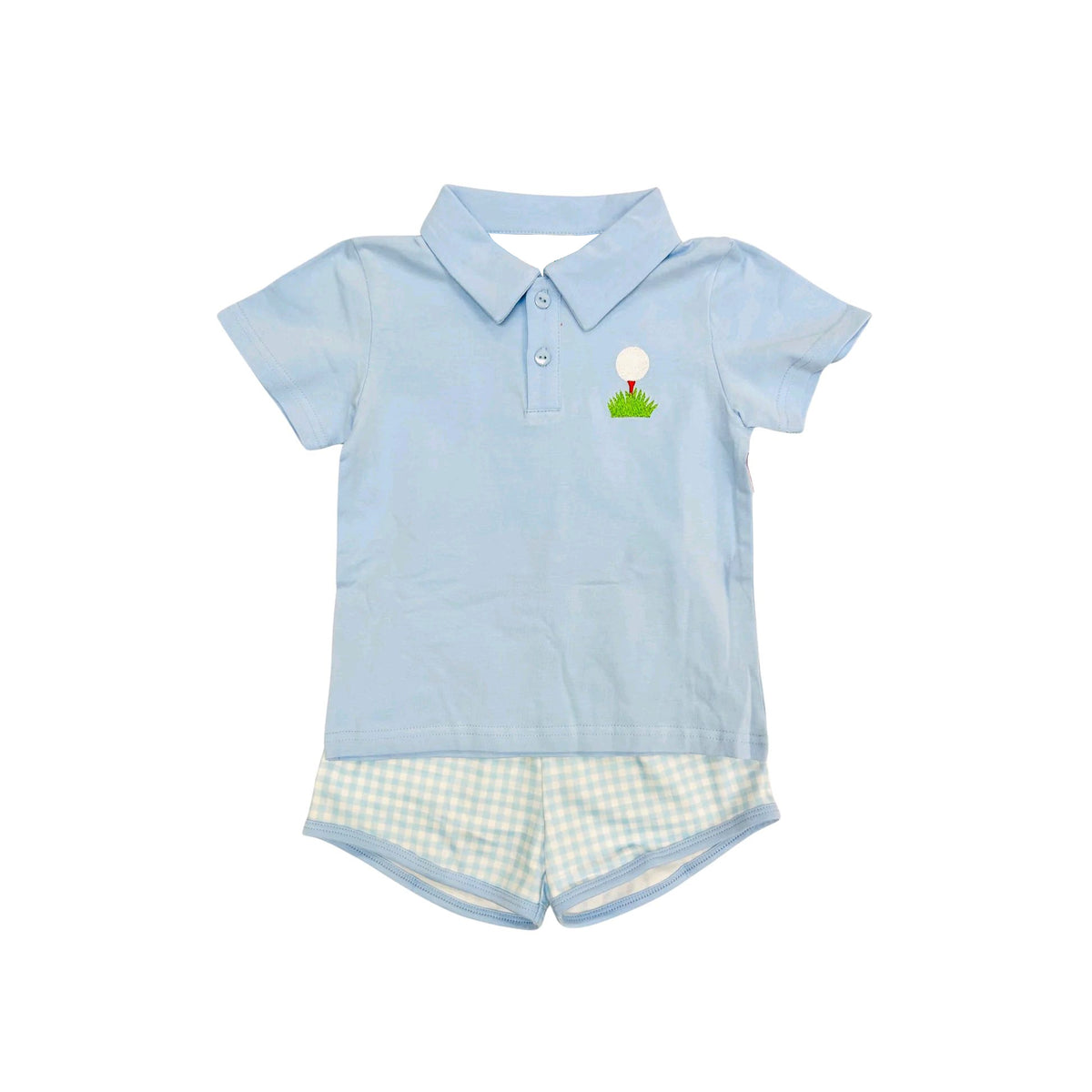 preorder BSSO1409 golf blue short sleeve blue checkered shorts boys set