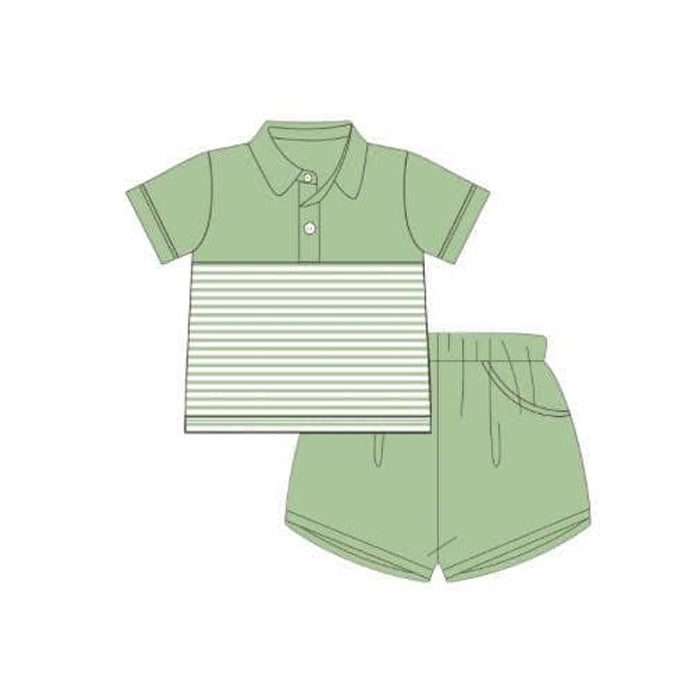 preorder BSSO1412 green striped short sleeve green shorts boys set