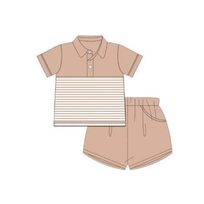 preorder BSSO1413 khaki striped short sleeve khaki shorts boys set