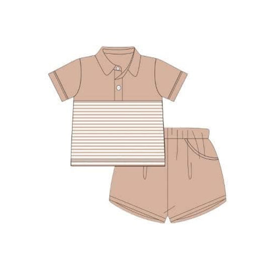 preorder BSSO1413 khaki striped short sleeve khaki shorts boys set