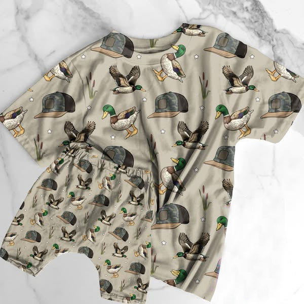 preorder BSSO1415 hunting malalrd duck hat short sleeve shorts boys set