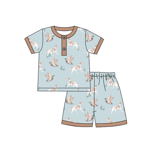 preorder BSSO1421 hunting dog mallard duck brown blue short sleeve shorts boys pajamas
