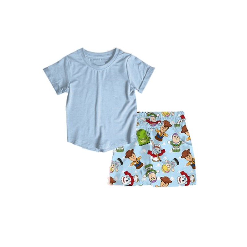 preorder BSSO1452 blue short sleeve cartoon toy blue shorts boys set