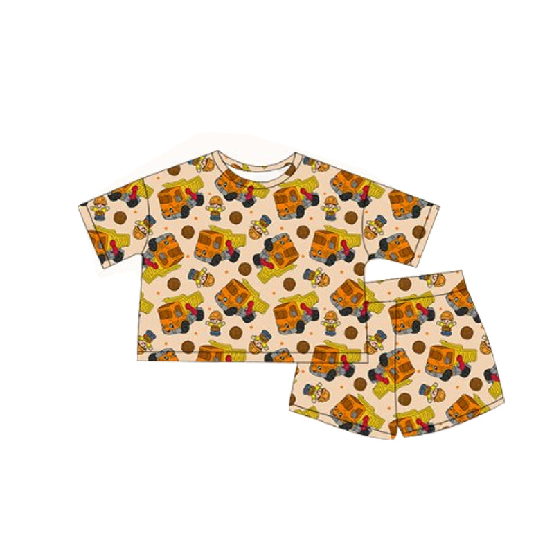 preorder BSSO1453 construction truck dump truck short sleeve shorts boys pajamas