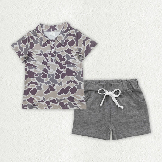 BSSO1490 hunting grey camo short sleeve grey shorts boys set