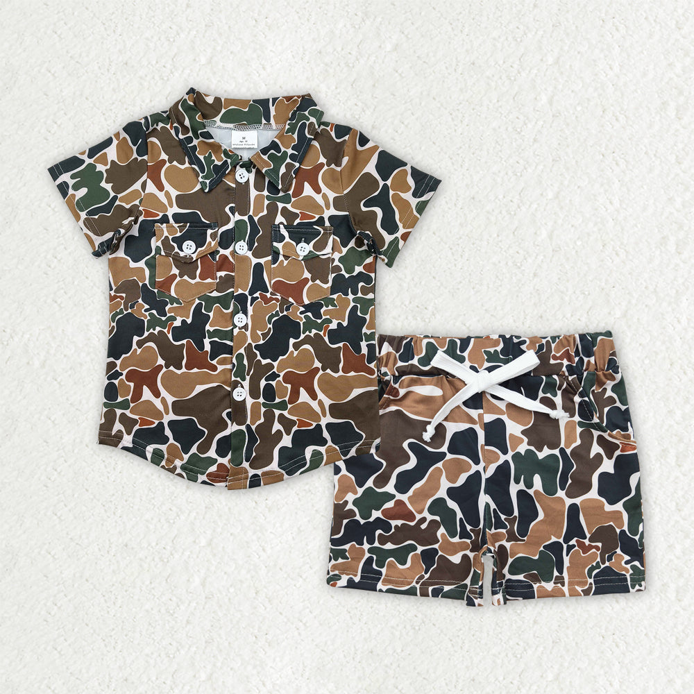 BSSO1512 hunting camo brown camo short sleeve skirt shorts boys set